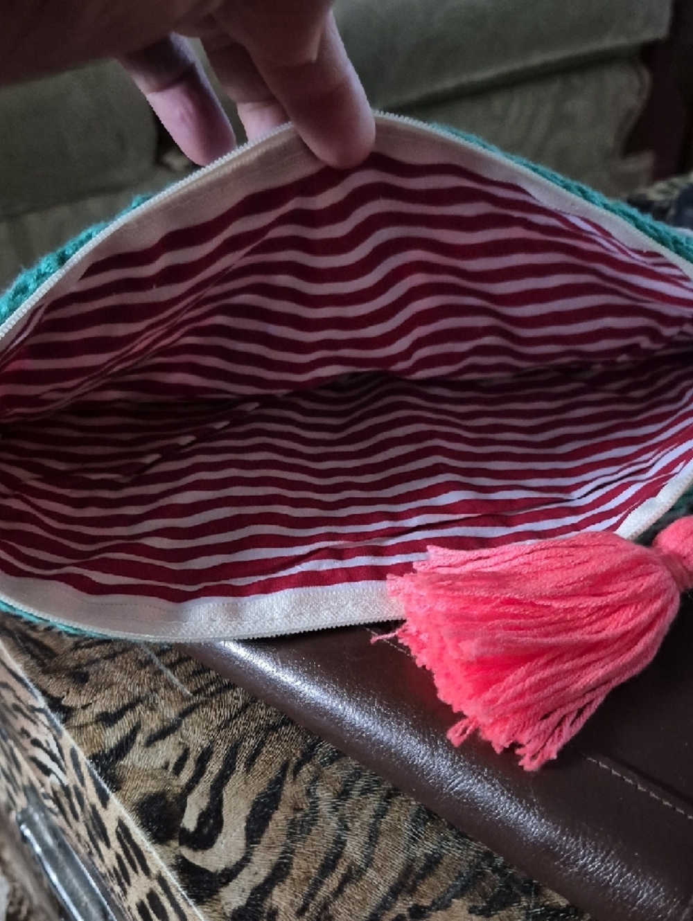 Handmade Crochet Colorful Granny Square Clutch — Fully Lined & Zip Top Closure - Picture 4 of 7